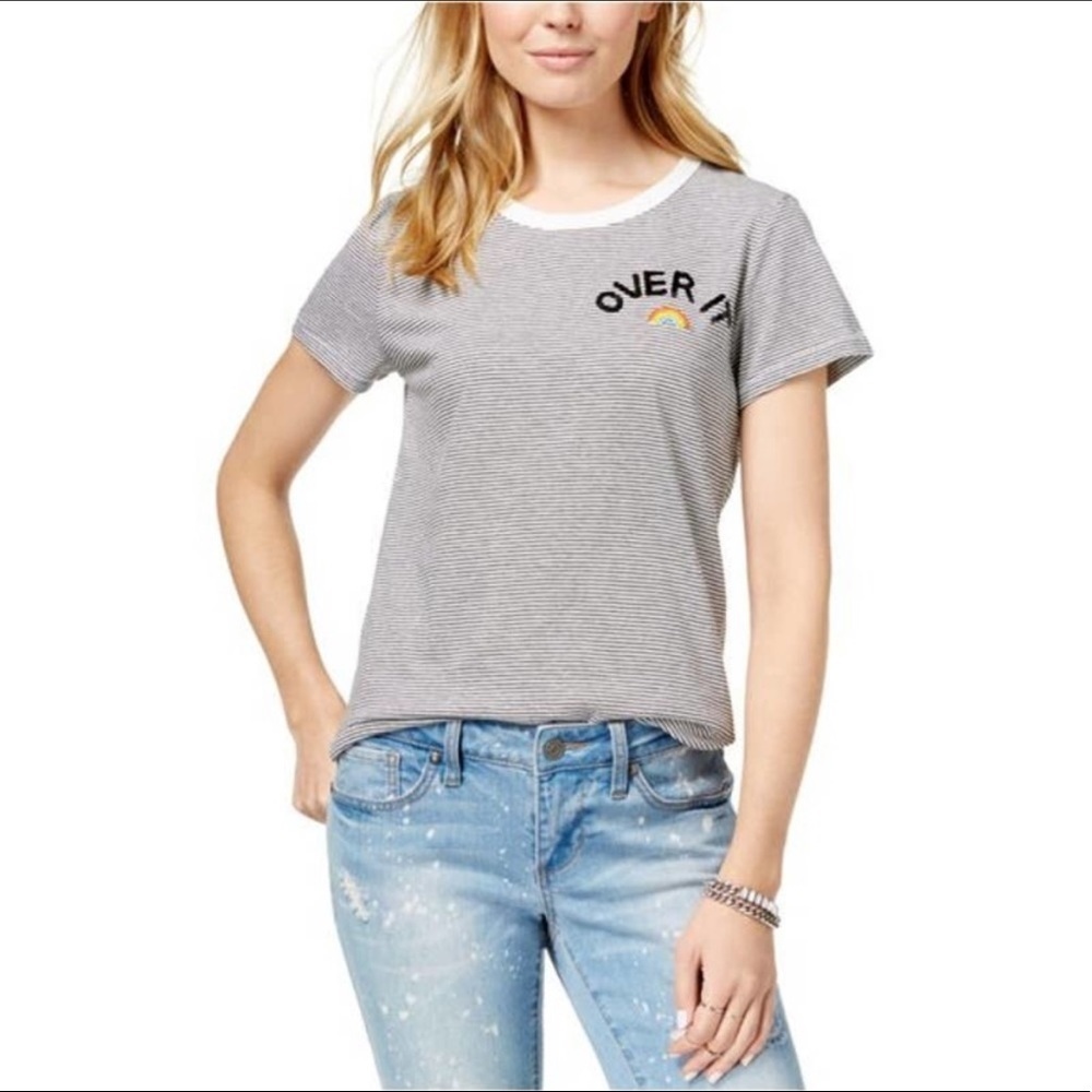 Bow & Drape Over It Slogan T-Shirt Rainbow Graphic